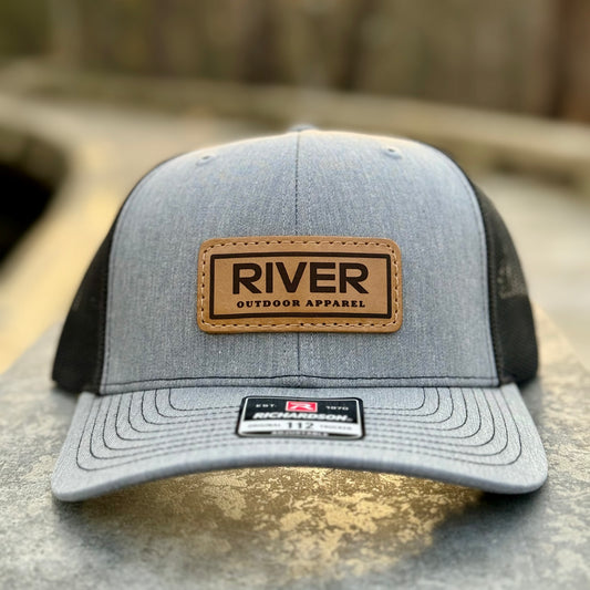Heather Grey/Black : RIVER Logo Leather Patch Hat