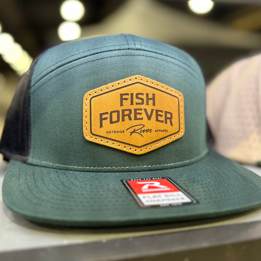 Green Hat w/Light Leather Patch