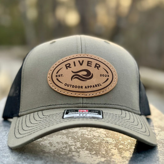 Loden/Black : River Logo Leather Patch Hat