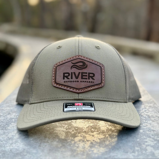Loden : River Logo Dark Leather Patch Hat
