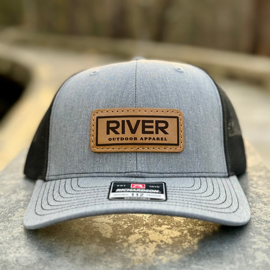 Heather Grey/Black : RIVER Logo Leather Patch Hat